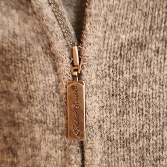 Eddie Bauer Collectibles 100% Lambs Wool Gray Sweater w/ Pink Stripes Size L - Picture 6 of 11